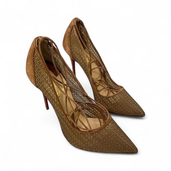 NWOT CHRISTIAN LOUBOUTIN Peropik Biscotto Mesh Red Bottom Stiletto Heels IT38.5 - Picture 10 of 12